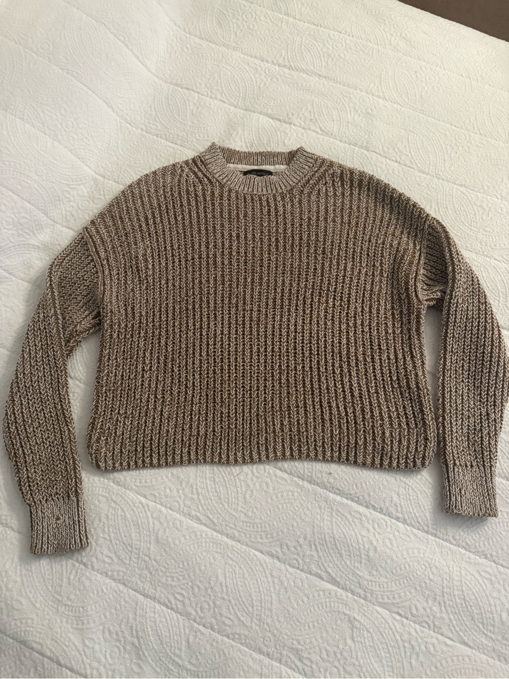 Banana Republic Two-Tone Cropped Ribbed Sweater - Beige Brown